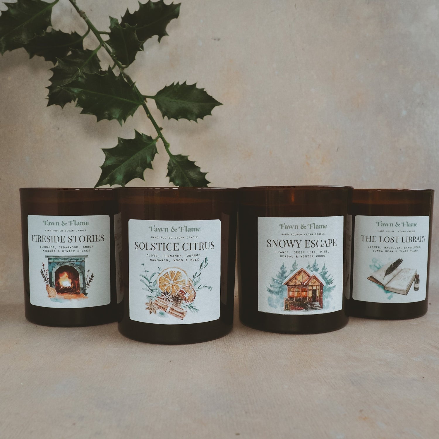 Hand poured vegan winter candle collection, festive fragrances.